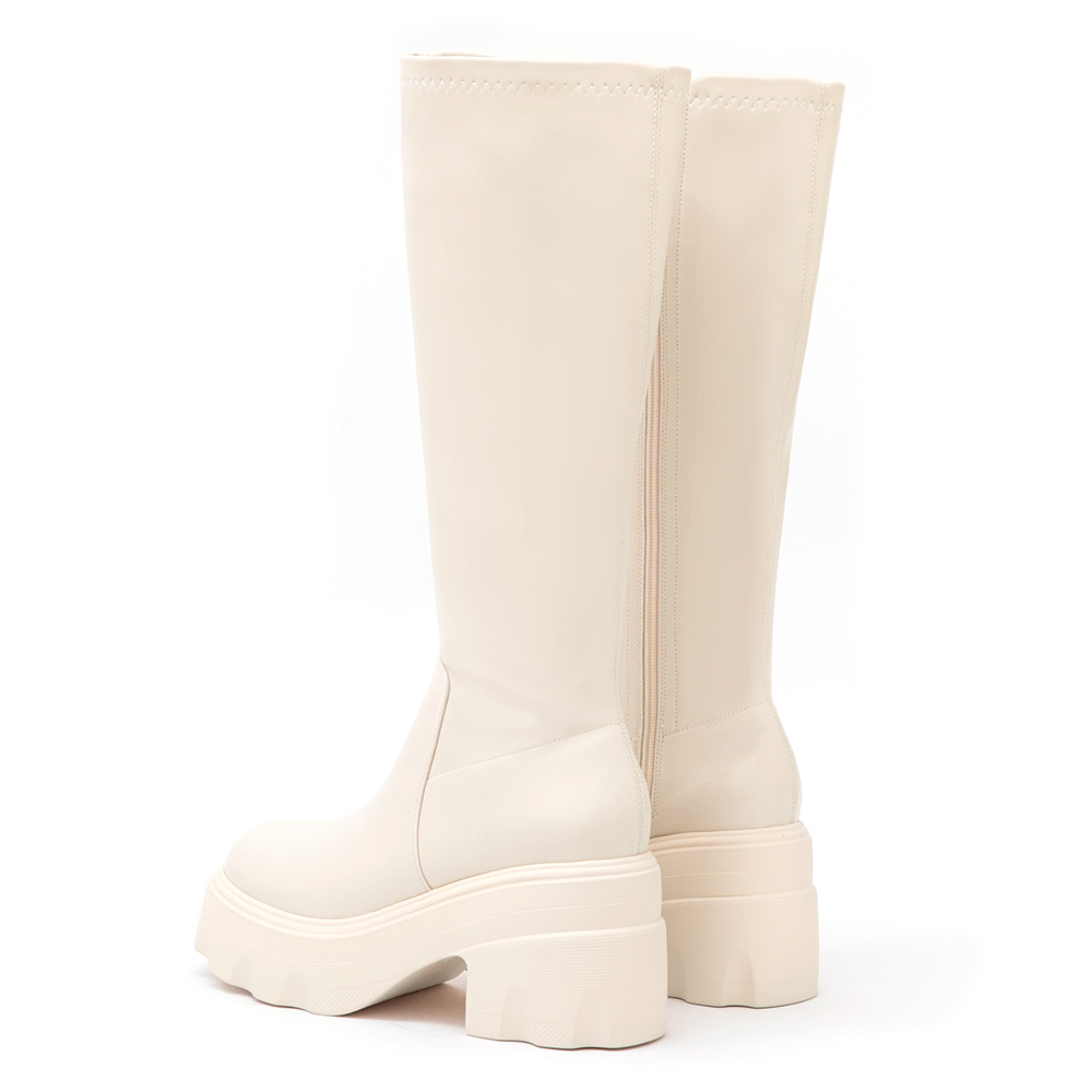 演唱會必備9.5cm輕量厚底瘦瘦長靴 米白色