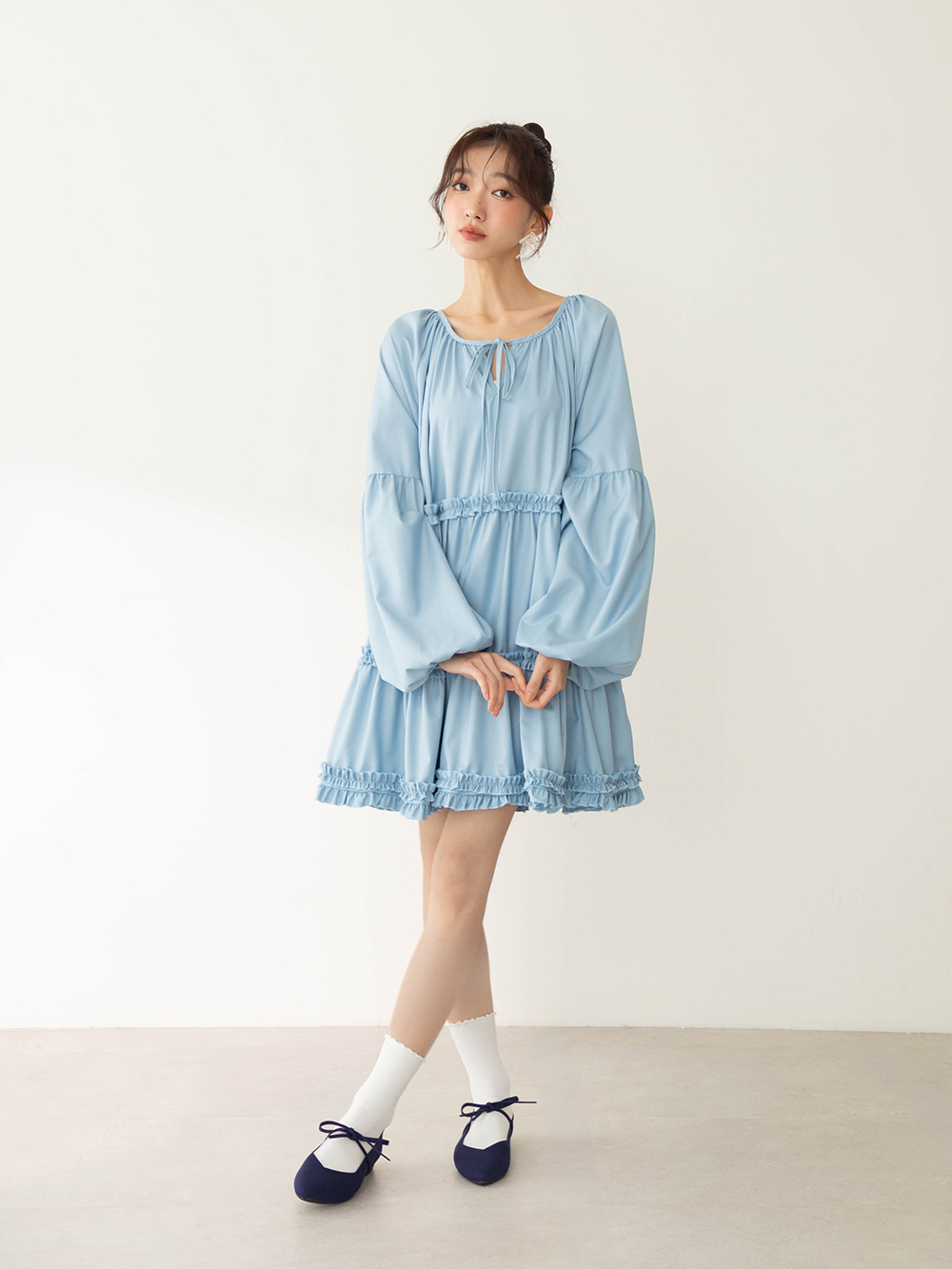 【3D零感雲織鞋】小桃莉綁帶圓尖頭娃娃鞋 午夜藍