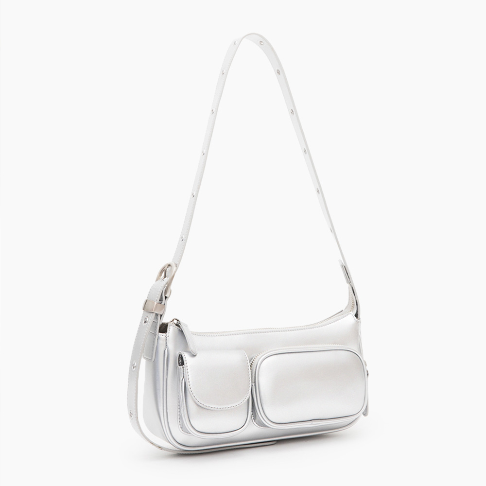 Multi-Pocket Crossbody Bag Silver