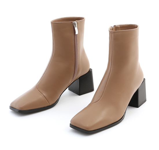 Fitted Square Toe Block Heel Ankle Boots Brown