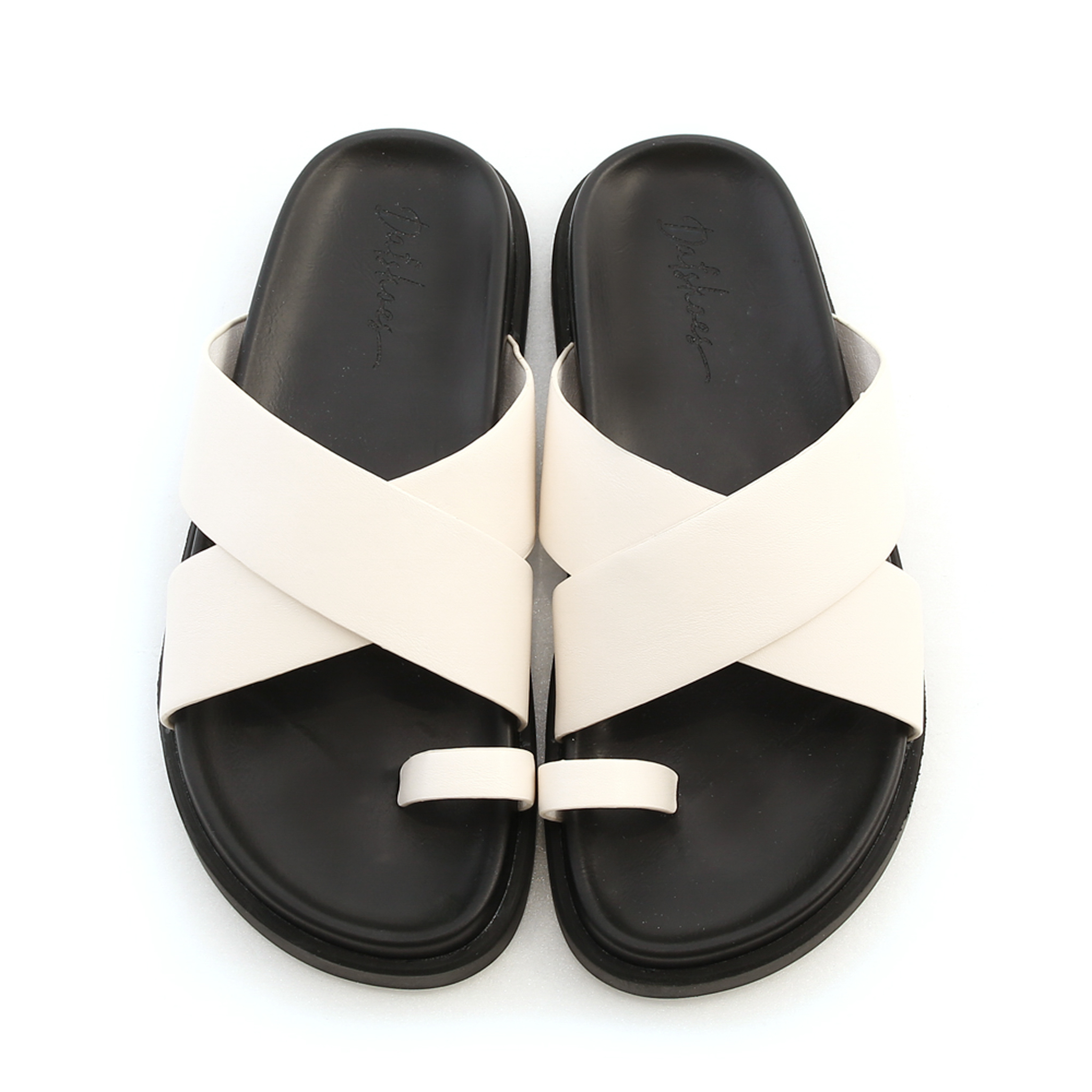 Wide strap Cross-over Thick Sole Sandals Vanilla