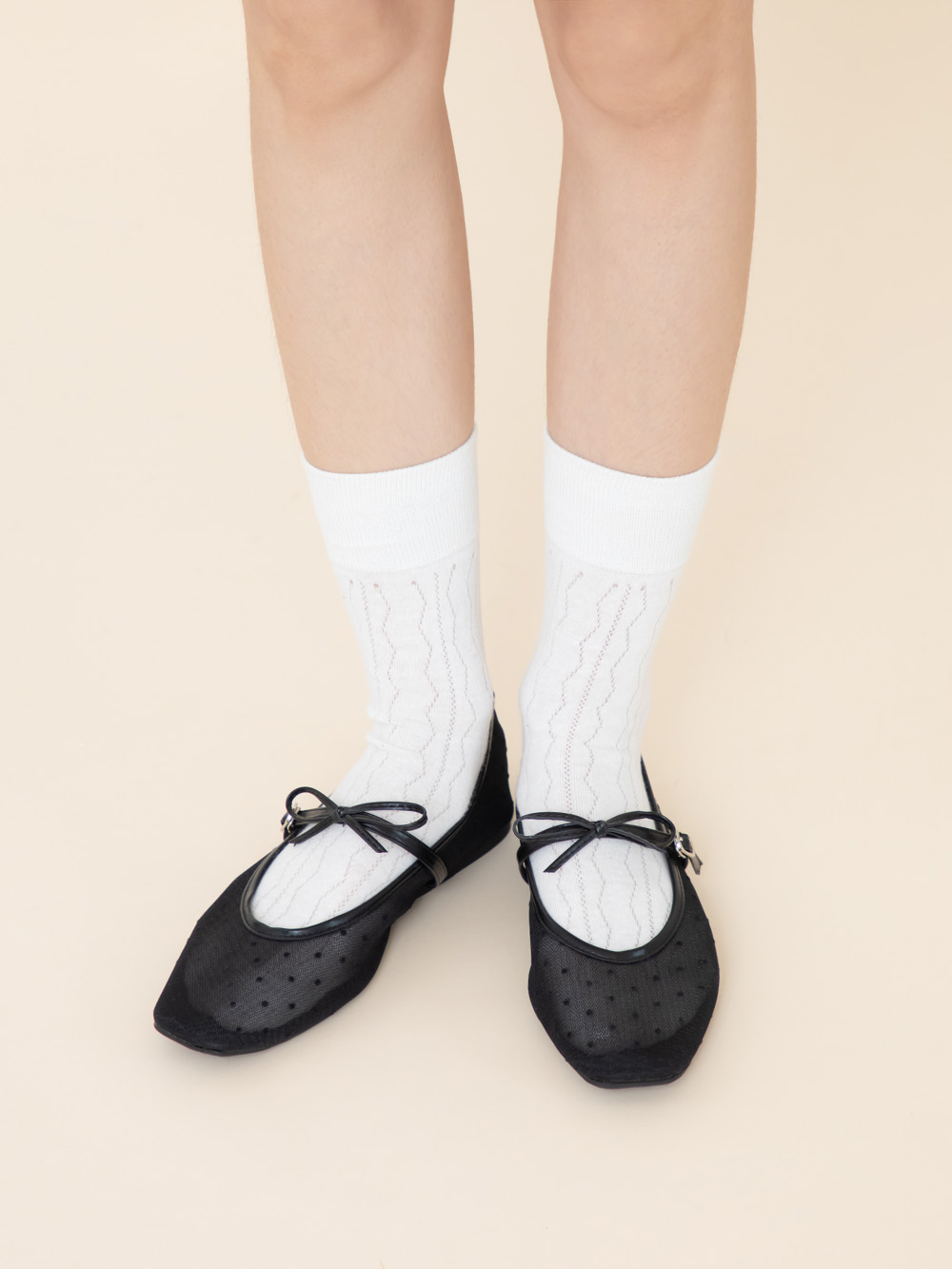 法式點點網紗蝴蝶結瑪莉珍鞋 黑