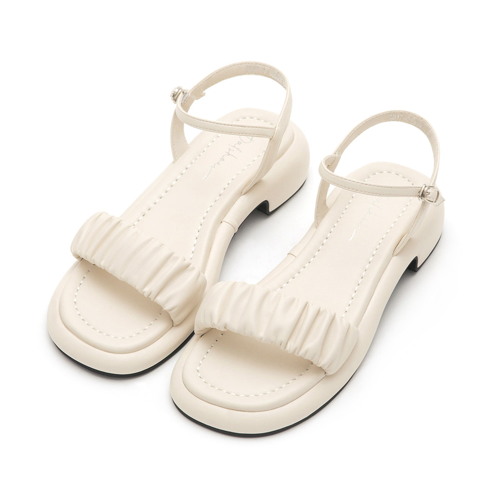 Marshmallow Single Strap Ruched Sandals Vanilla