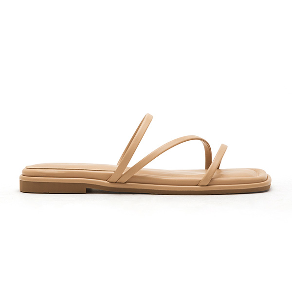 Cross Strap Flat Sandals Beige