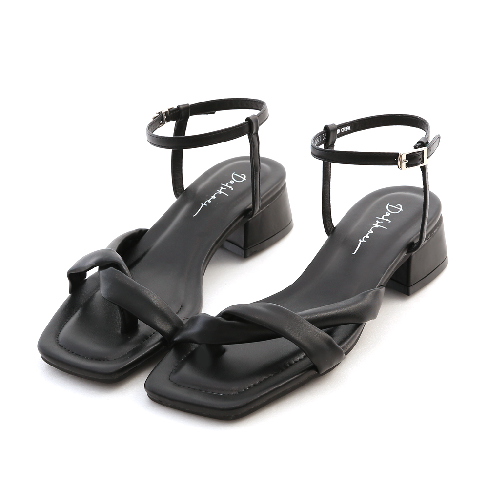 Knotted Low Heel Ankle Strap Sandals Black