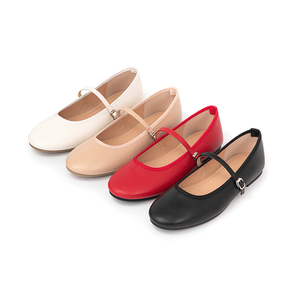 奧黛麗小圓頭平底瑪莉珍鞋 米白色