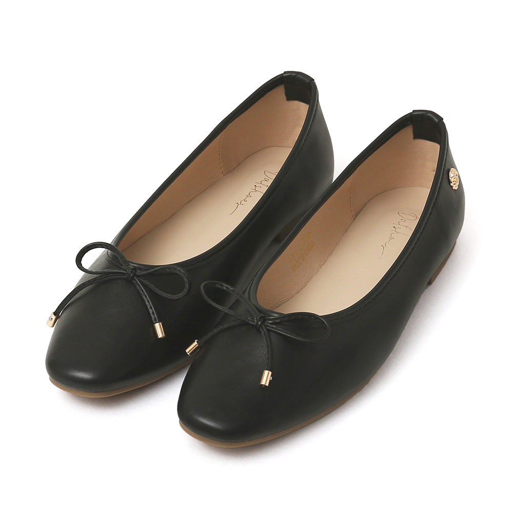 浪漫花釦．小蝴蝶結平底芭蕾娃娃鞋 時尚黑