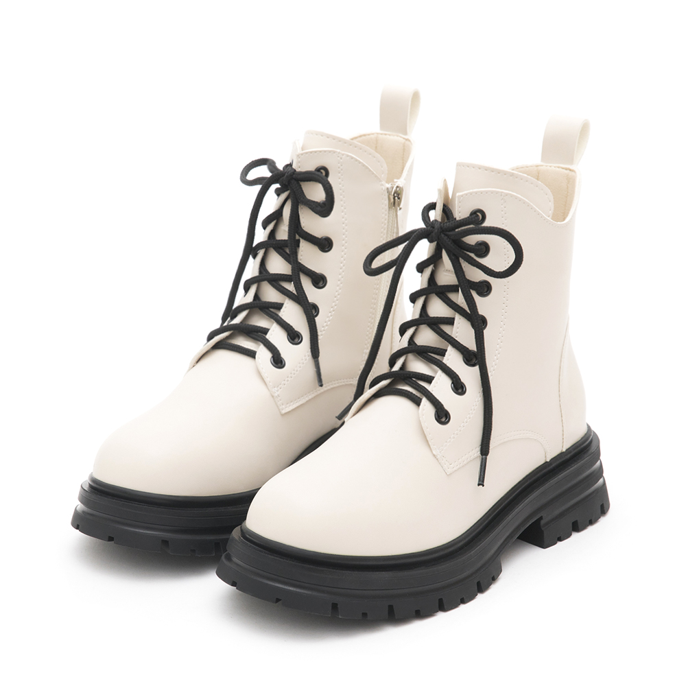 Side Cut Lace-Up Martin Boots Vanilla