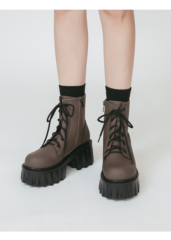 Zig-Zag Chunky Platform Lace-Up Boots Brown