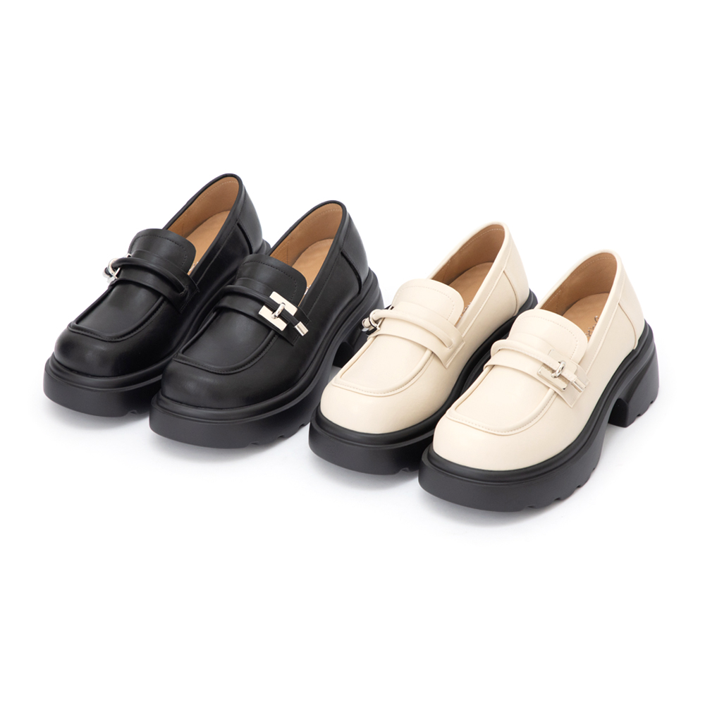 全日舒適小方塊厚底樂福鞋 米白色