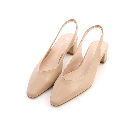 V-cut Slingback Heels Beige