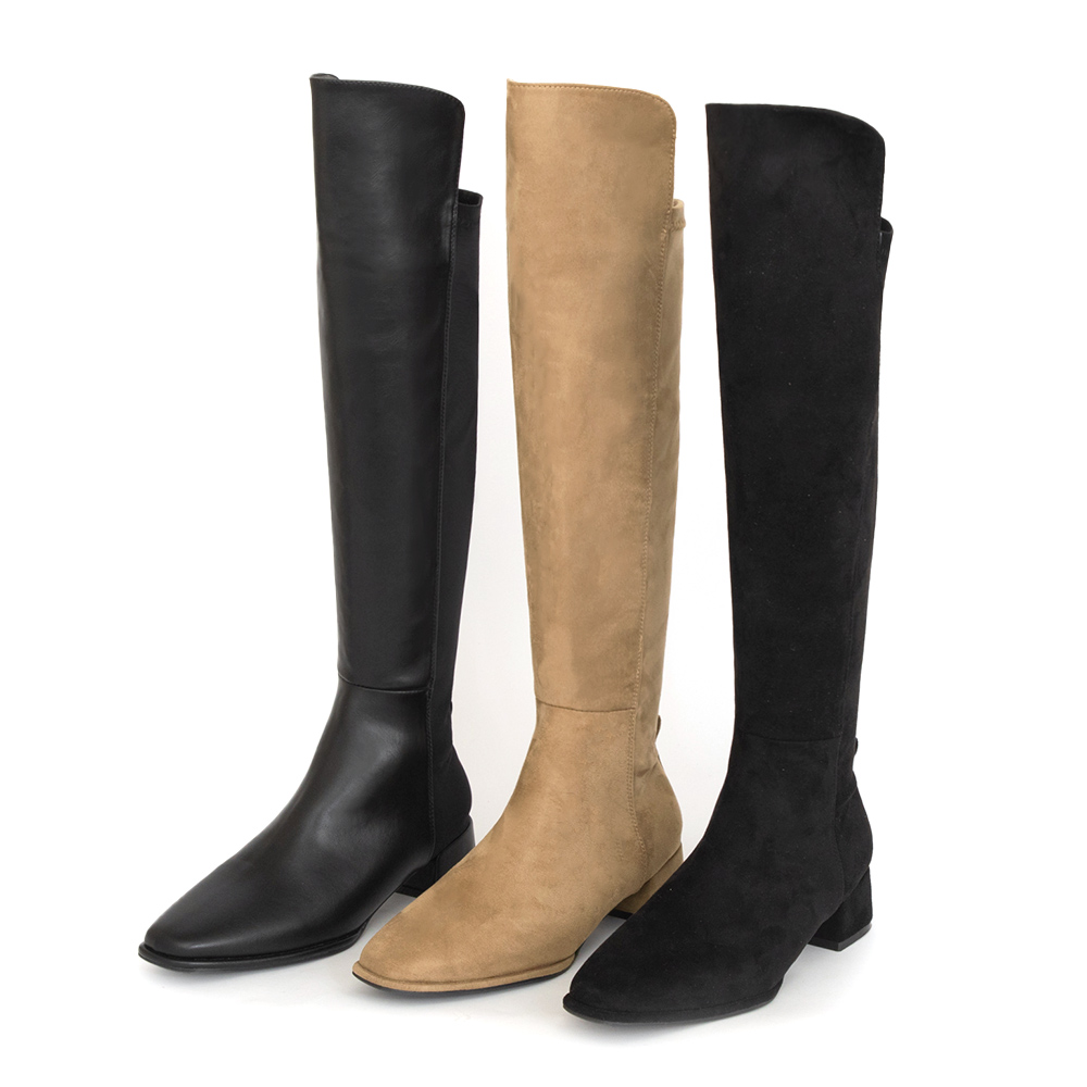 百變主題顯瘦拼接膝上長靴 黑色