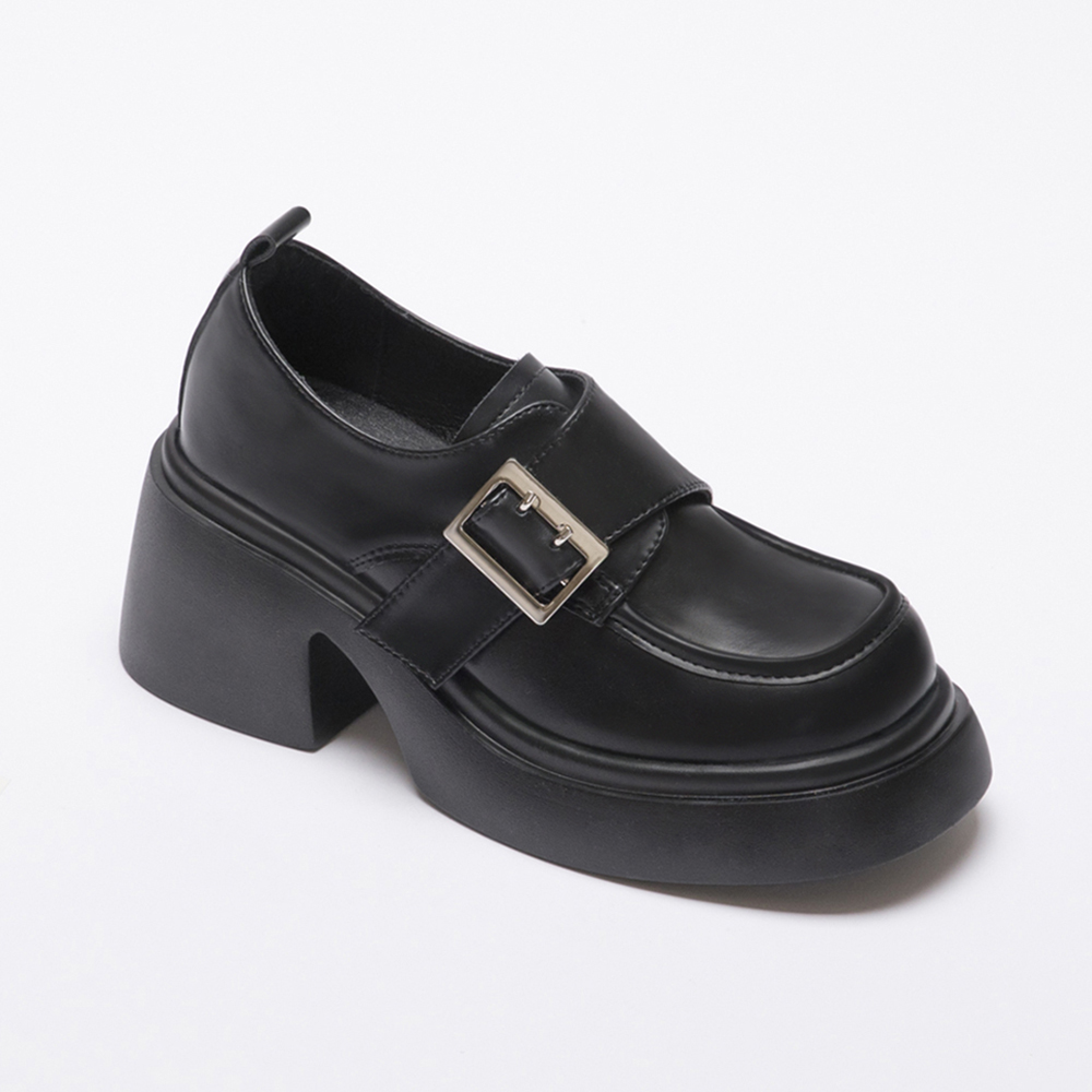 Big Buckle Lightweight Thick Sole Loafers Black
