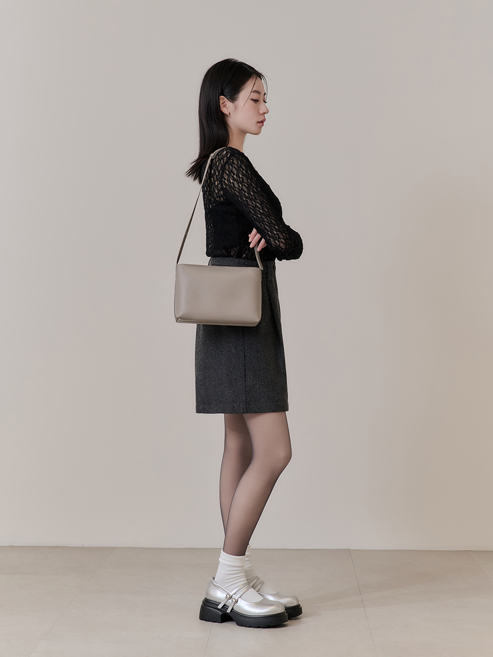 甜蜜愛心釦雙帶輕量瑪莉珍鞋 銀