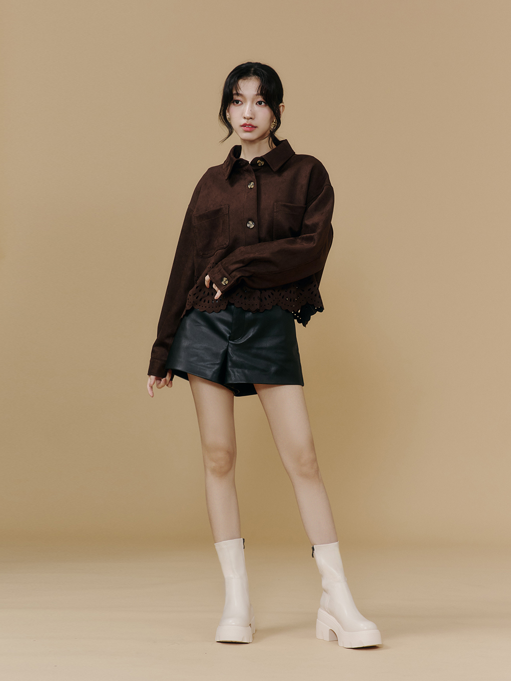 演唱會必備9.5cm輕量厚底瘦瘦短靴 米白色