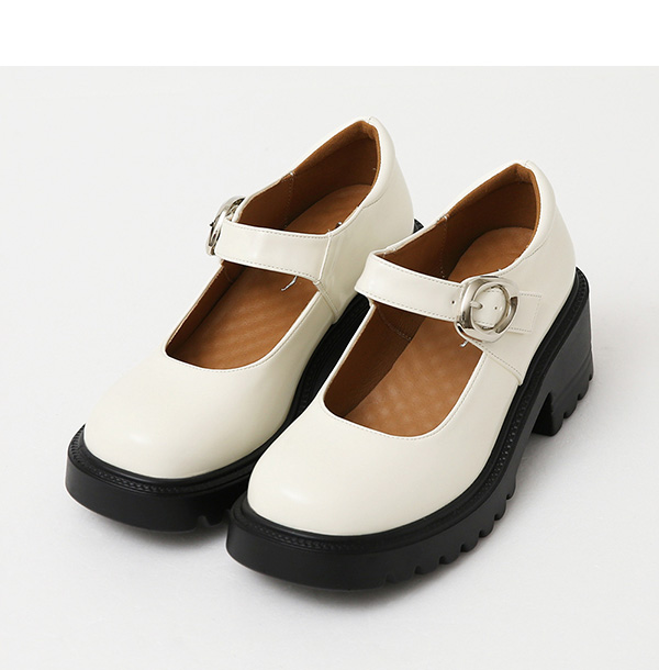 Metal Buckle Lightweight Thick Sole Mary Jane Shoes Vanilla