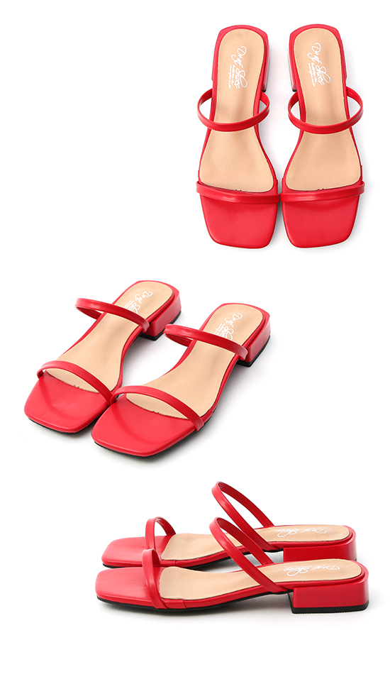 Square Toe Two Strap Slides Red
