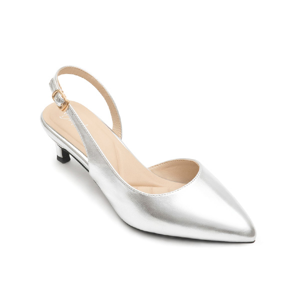 Pointed-Toe Mid-Heel Slingbacks 科技銀