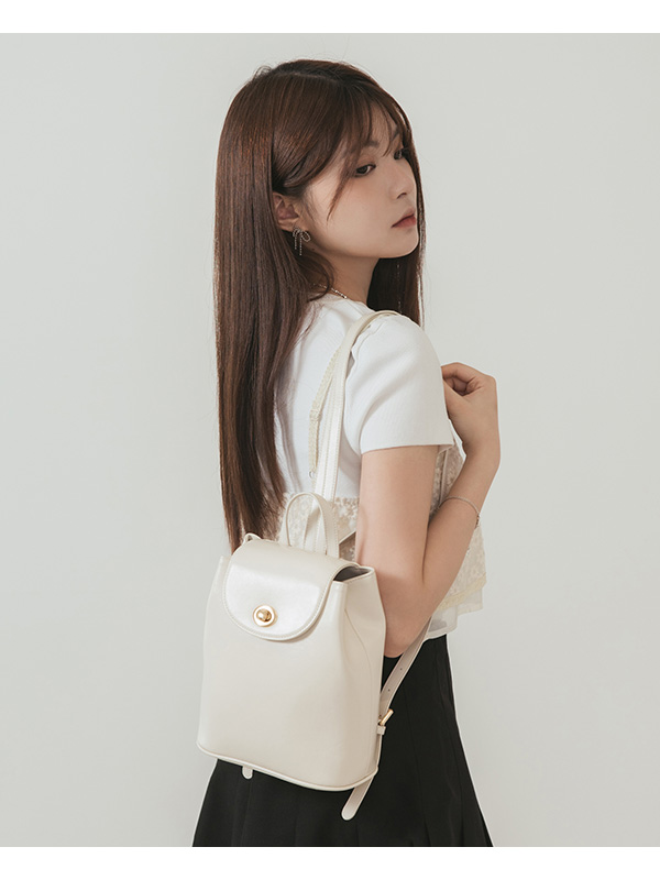 Retro Turn-Lock Backpack Beige