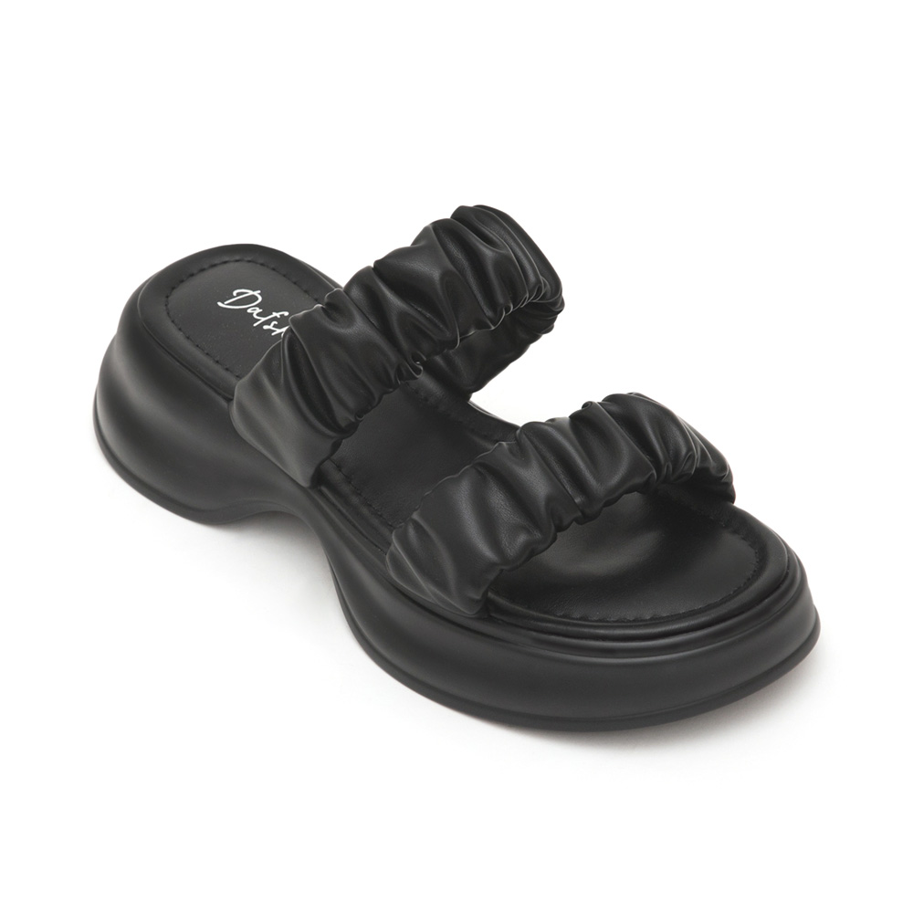 Comfy Ruched Details Lightweight Sandals Black