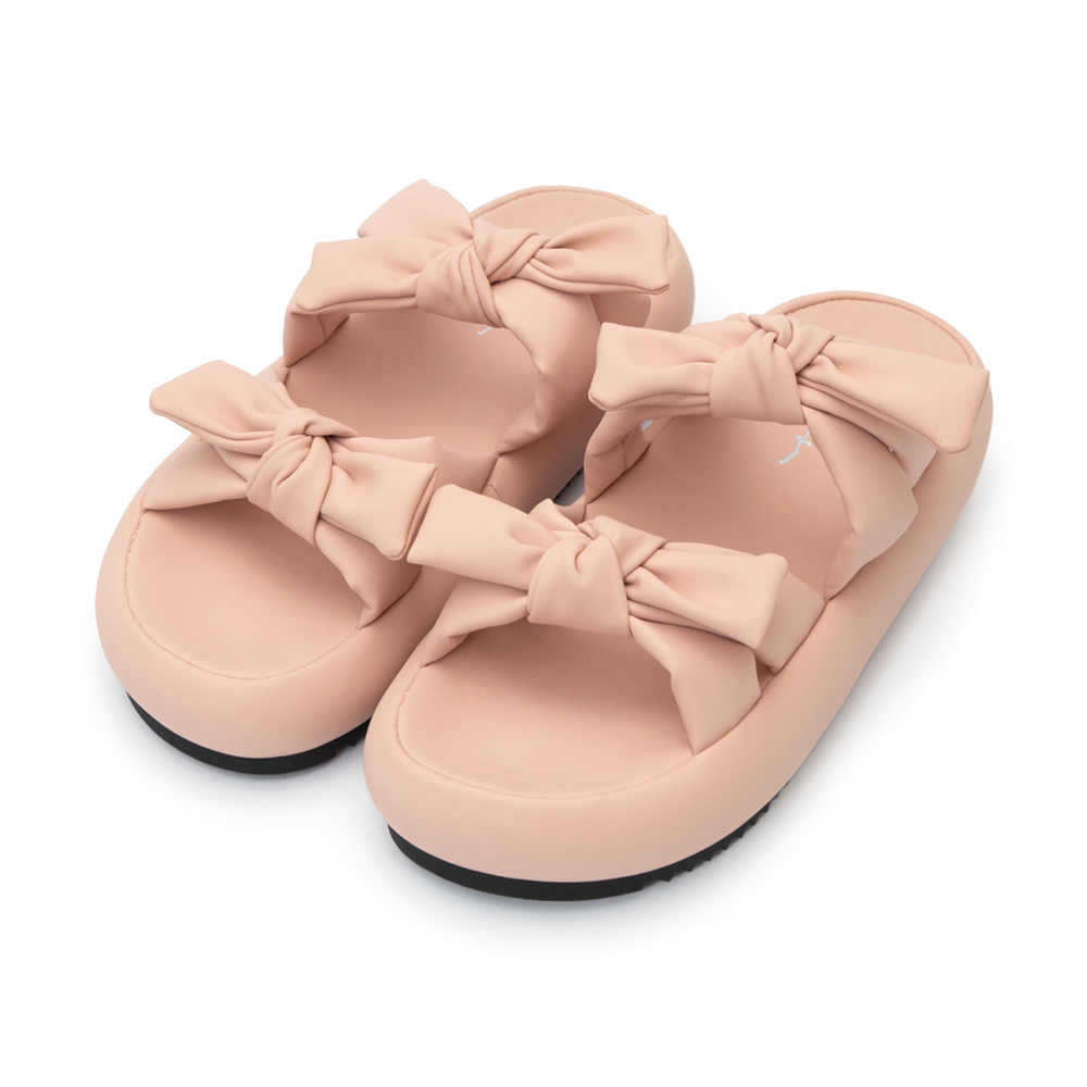 可愛雙蝴蝶結胖胖底氣墊拖鞋 粉