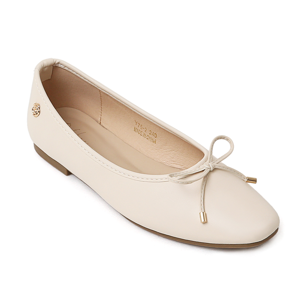 浪漫花釦．小蝴蝶結平底芭蕾娃娃鞋 香草米