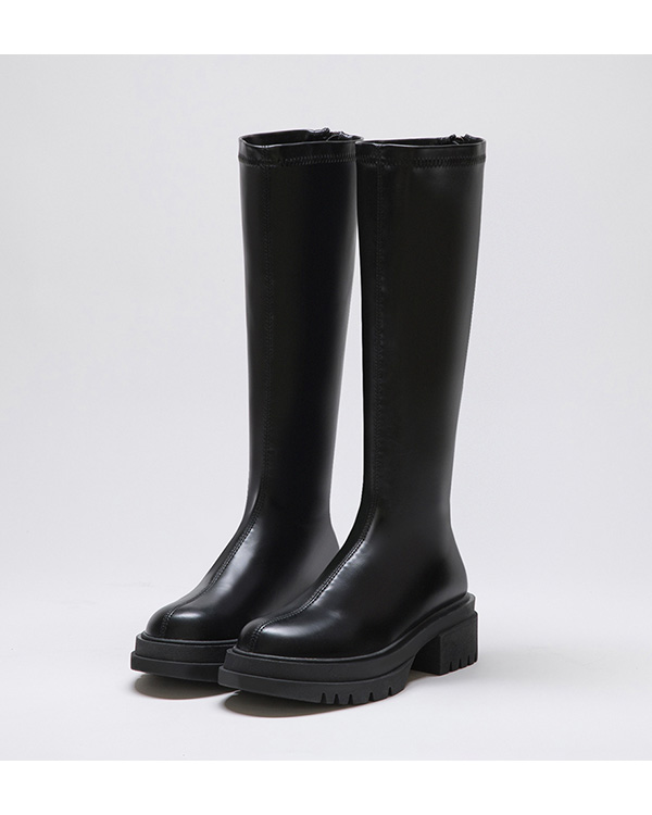 Plain Thick Sole Tall Boots Black