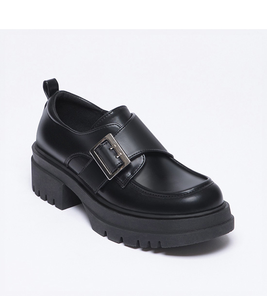 Square Buckle Chunky Sole Loafers Black