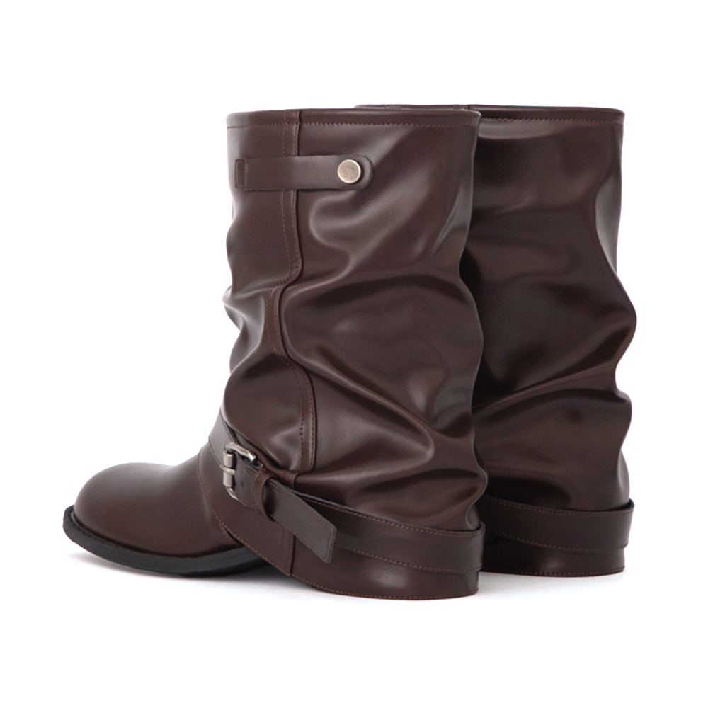 潮流對決釦環堆堆褲管短靴 咖啡色