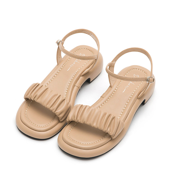 Marshmallow Single Strap Ruched Sandals Beige