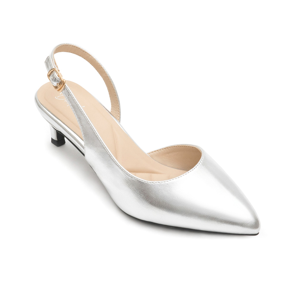 Pointed-Toe Mid-Heel Slingbacks 科技銀