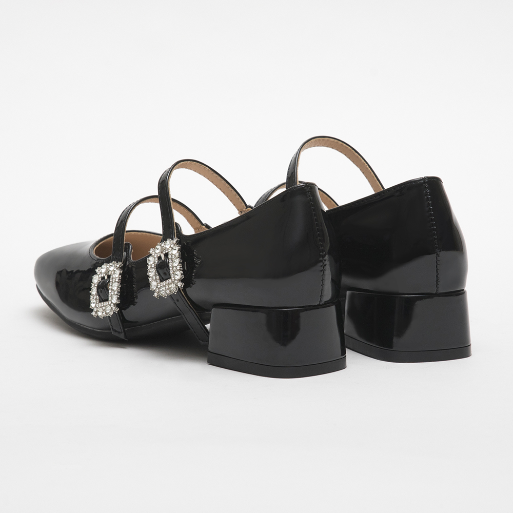 4D Cushioned Double-strap Diamond Buckle Mary Jane Shoes Black