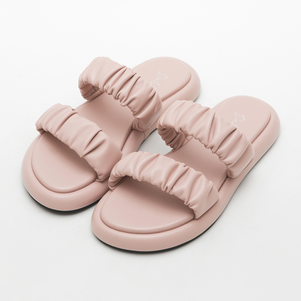 Dreamy Comfy Ruched Double Strap Sandals Pink