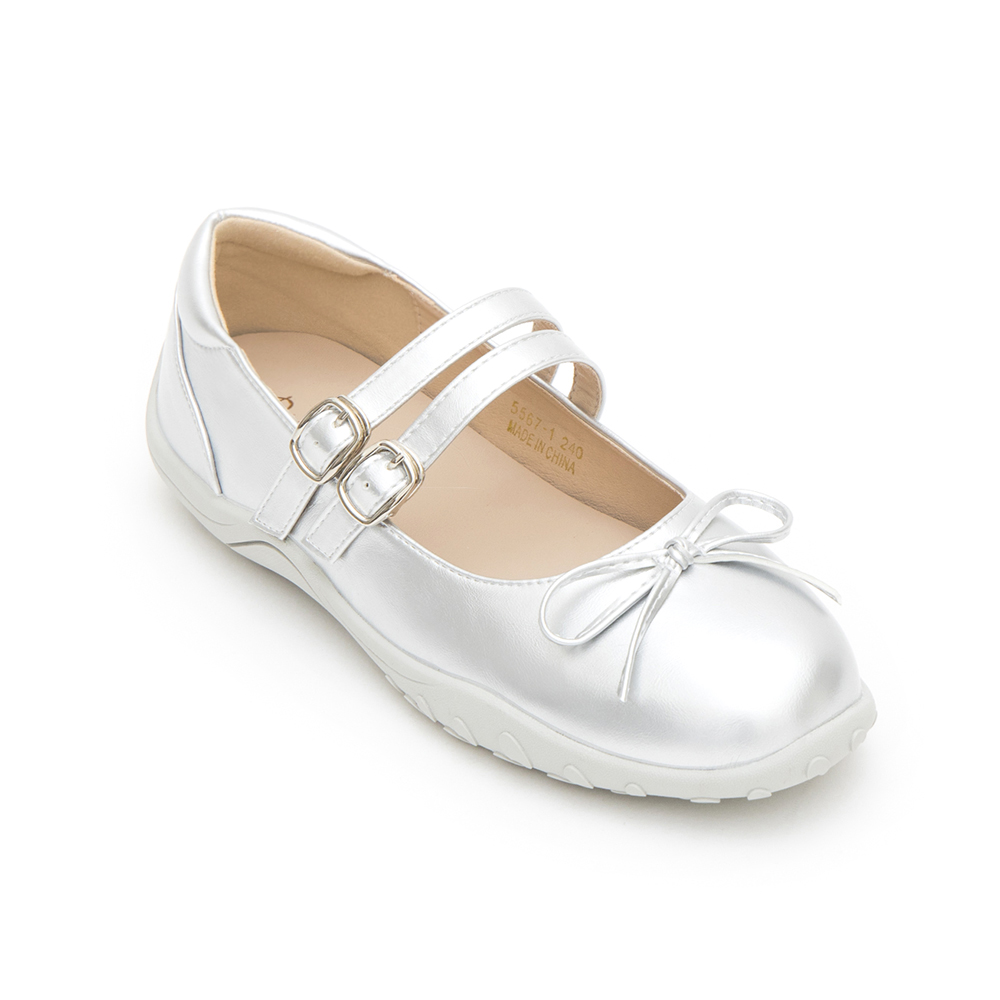 Double-Strap Athletic Ballet Flats Silver