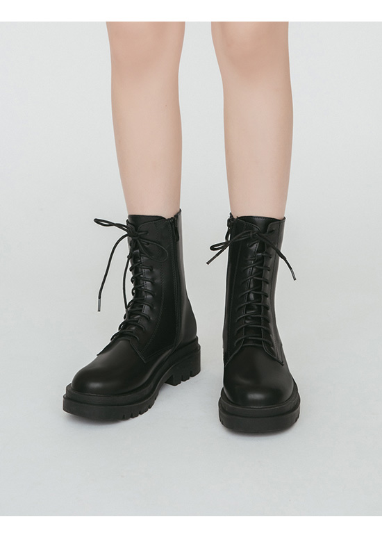 Chunky Sole Lace-Up Mid-Tube Martin Boots Black