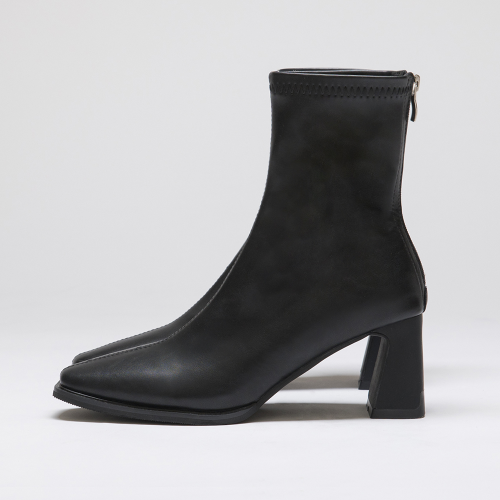 Plain Square Toe High Heels Slimming Boots Black