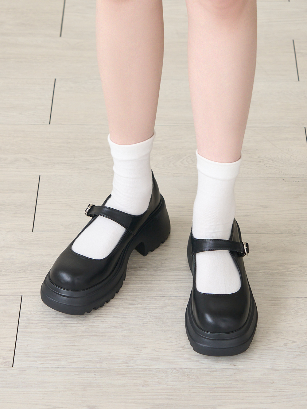 氧氣美女增高加厚底瑪莉珍鞋 黑色