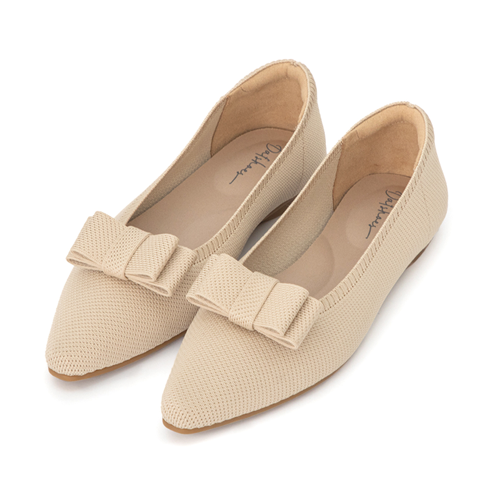 【3D零感雲織鞋】尖頭可拆卸蝴蝶結平底鞋 密茶杏