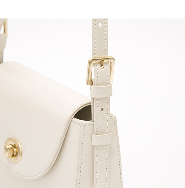 Retro Gold Buckle Half Moon Bag Beige