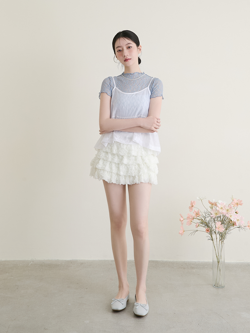 【3D零感雲織鞋】蝴蝶結方頭芭蕾鞋 象牙灰