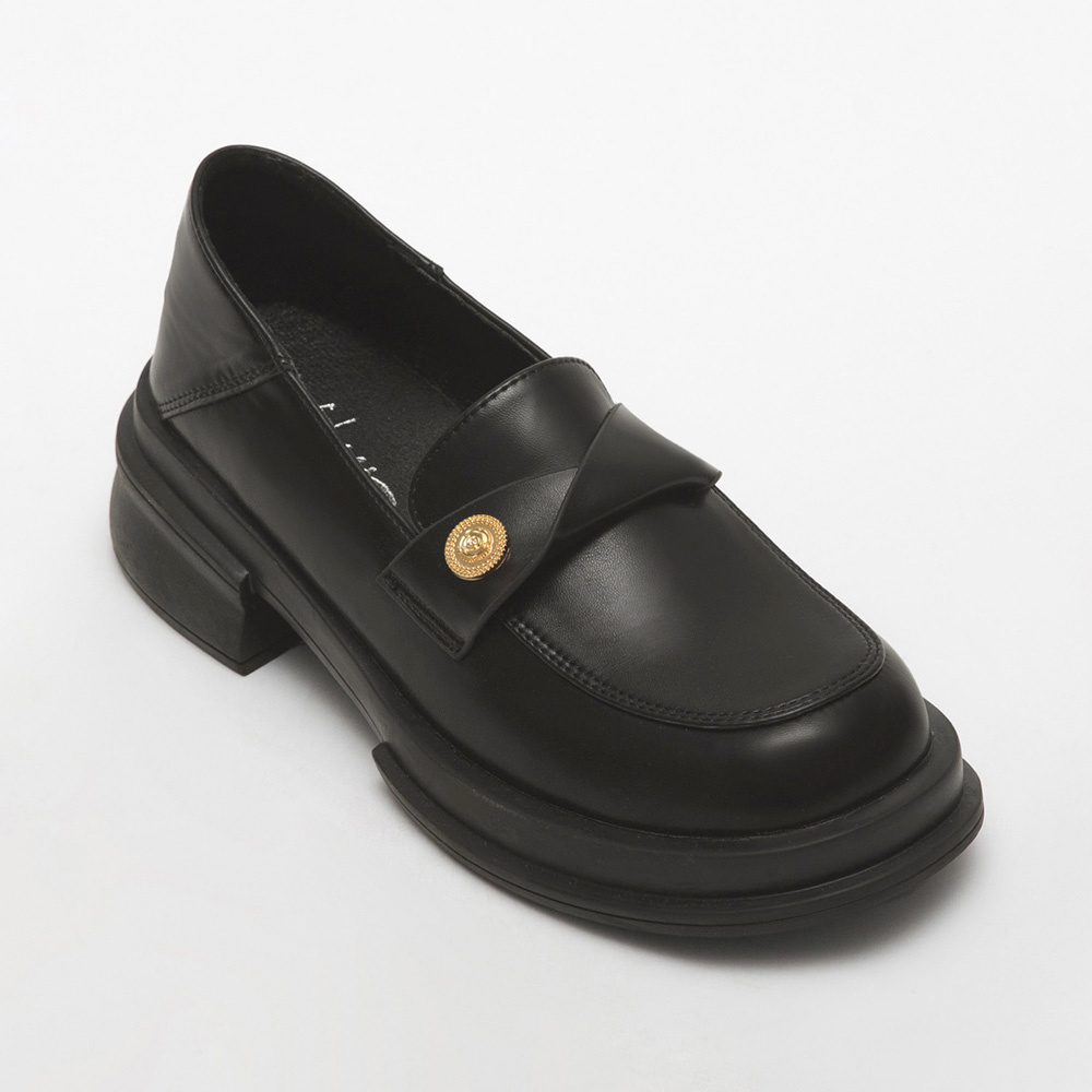 Coin Embellished Square Toe Loafers Black