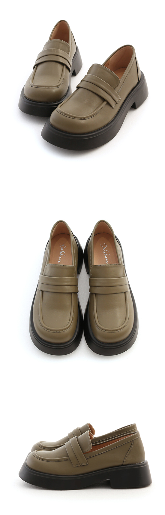 Lightweight Thick Sole Classic Loafers Olive Green