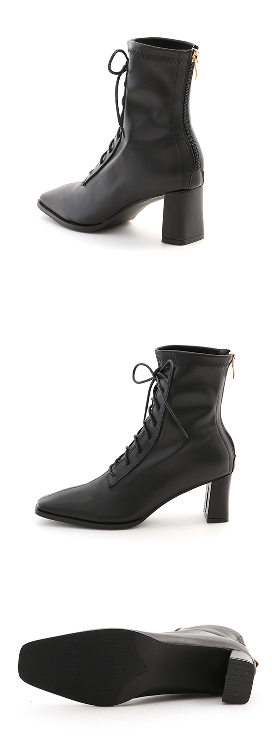 Soft Leather Lace-Up High Heel Boots Black