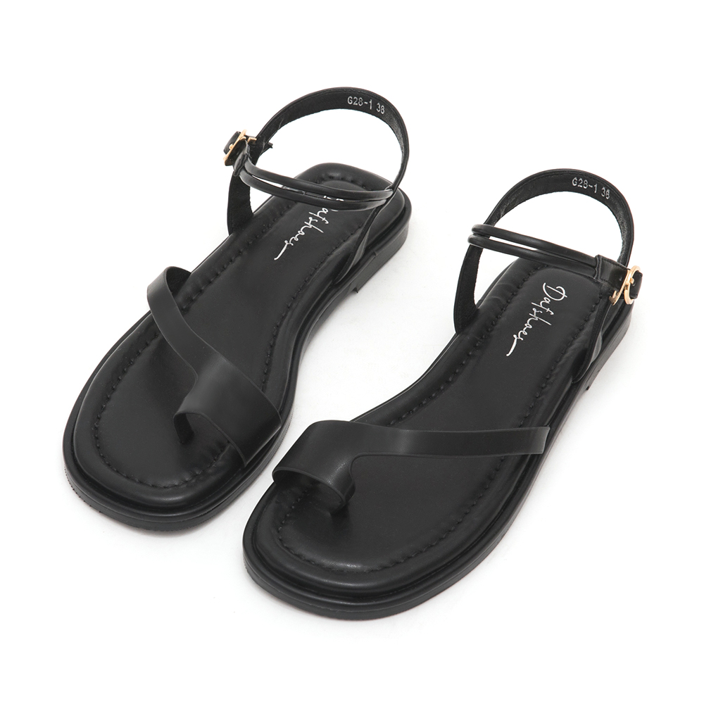 Chic Style Diagonal Strap Toe-Loop Flat Sandals Black