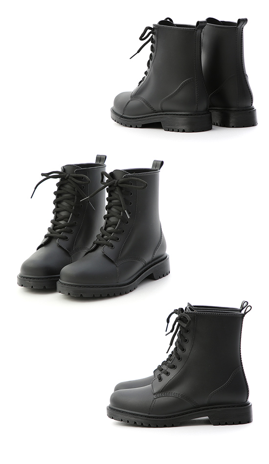 Lace-Up Combat Rain Boots Black