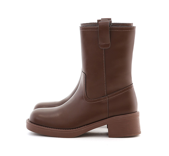 Square Toe Low-Heel Army Boots Dark Brown