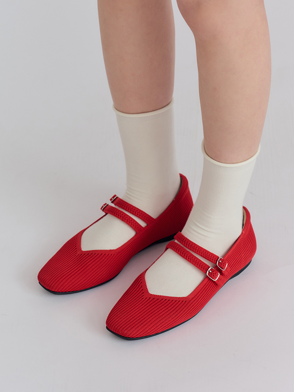 【3D零感雲織鞋】雙帶方頭瑪莉珍鞋 熱戀紅