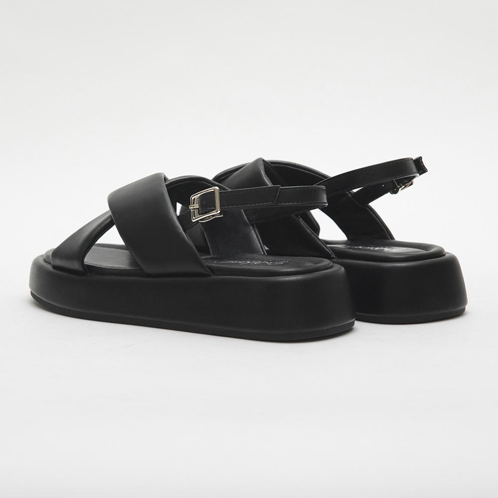 Pastel Wide Band Cross-Straps Soft Sandals Black