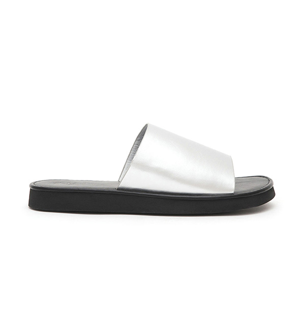 Minimalist Wide Strap Thick Sole Slippers Silver