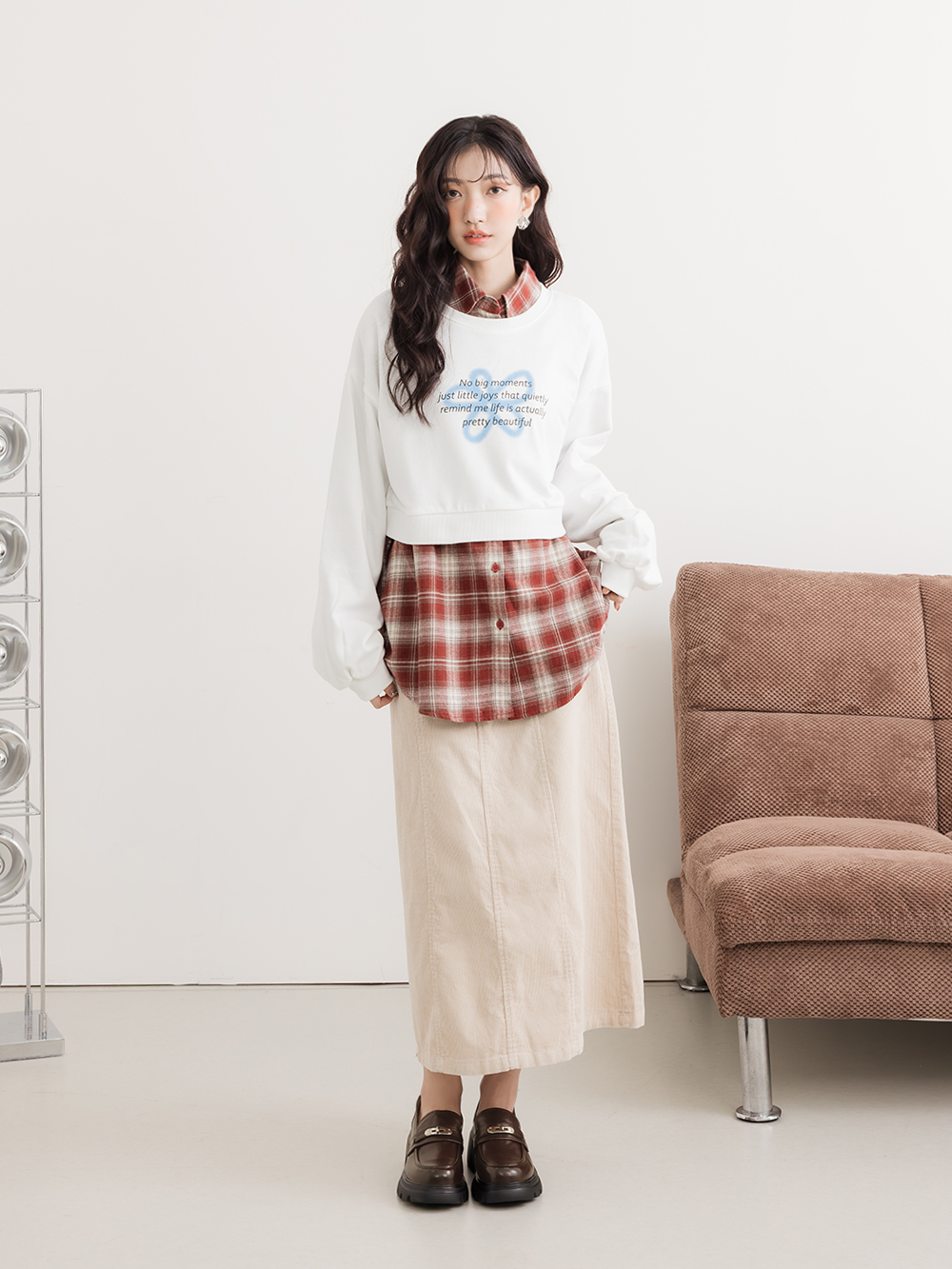 【真皮系列】金屬鎖釦輕量底樂福鞋 棕色